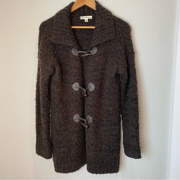 Susan Bristol Brown Wool Blend Toggle Closure Cardigan - Size Large- EUC - Picture 1 of 8